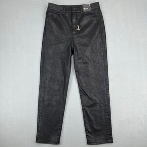 Express Womens Black Snakeskin Embossed Super High Rise Mom Jeans Size 6 NEW